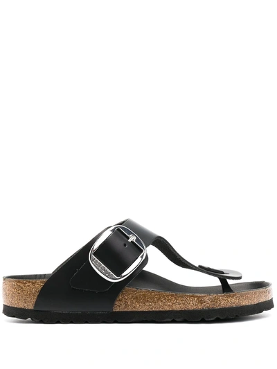 Birkenstock Gizeh Big Buckle High-shine Black Leather Toe Post Sandals
