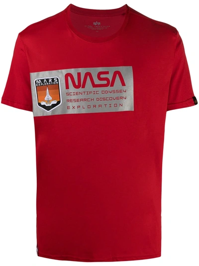 Alpha Industries Nasa-motif Cotton T-shirt In Red