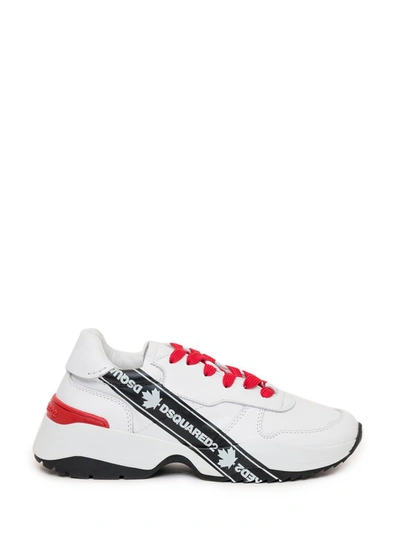 Dsquared2 40mm D24 Tape Printed Leather Sneakers In White