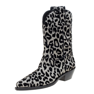Pre-owned Dolce & Gabbana Black/silver Animal Print Lurex And Velvet Cowboy Boots Size 39.5 In Multicolor