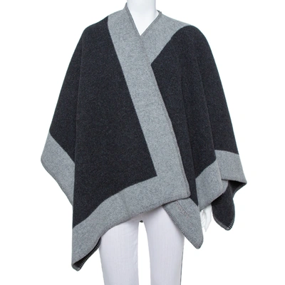 Pre-owned Burberry Black & Grey Wool Poncho (one Size)