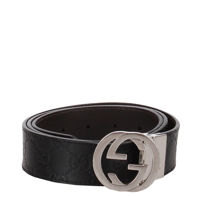 Pre-owned Gucci Ssima Interlocking G Belt In Black