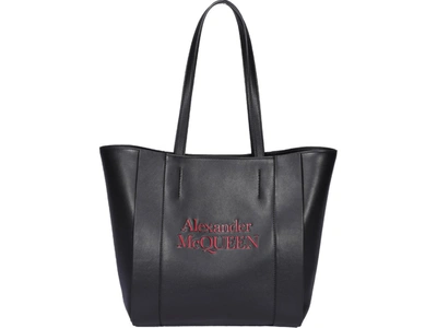 Alexander Mcqueen Signature Logo Tote Bag In Black