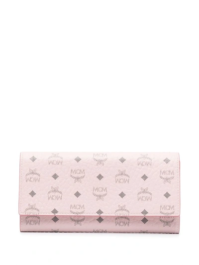 Mcm Visetos-print Leather Wallet In Pink
