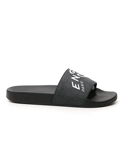 Givenchy Logo-embroidered Coated-canvas Slides In Black