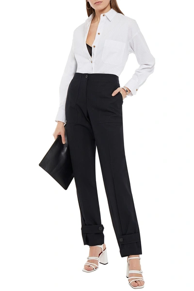 Helmut Lang Pleated Cotton And Linen-blend Gabardine Straight-leg Pants In Black