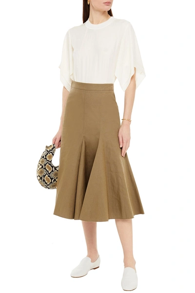 Joseph Pleated Cotton And Linen-blend Canvas Midi Skirt In Brown