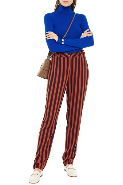 American Vintage Striped Crepe Straight-leg Trousers In Blue