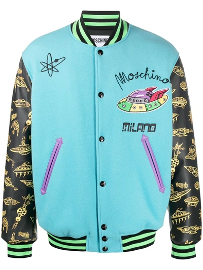 Moschino Spaceship-motif Bomber Jacket In Light Blue ModeSens