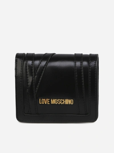 Love Moschino Coin Purse With Stitching Details In Black