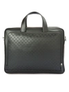 EMPORIO ARMANI ALL OVER EMBOSSED LOGO LEATHER BRIEFCASE IN BLACK