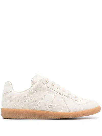 Maison Margiela Off-white Linen Replica Trainers In Beige