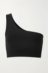 Girlfriend Collective Bianca One-shoulder Stretch-recycled Polyester Sports Bra In Black