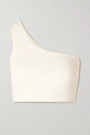 Girlfriend Collective Bianca One-shoulder Stretch-recycled Polyester Sports Bra In Ivory