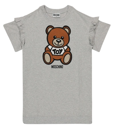 Moschino Kids' Teddy Bear Applique Sweatshirt Dress In Grey
