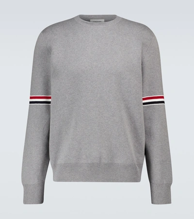 THOM BROWNE TRICOLOR INLAY MILANO STITCH COTTON SWEATER,P00501832