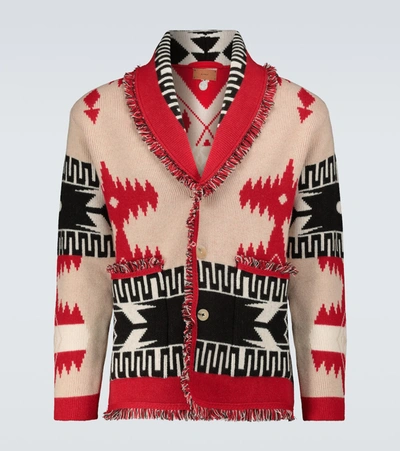 Alanui Men's Regenerated Icon Cardigan Sweater In Red