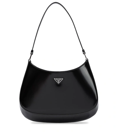 Prada Cleo Small Leather Shoulder Bag In Black