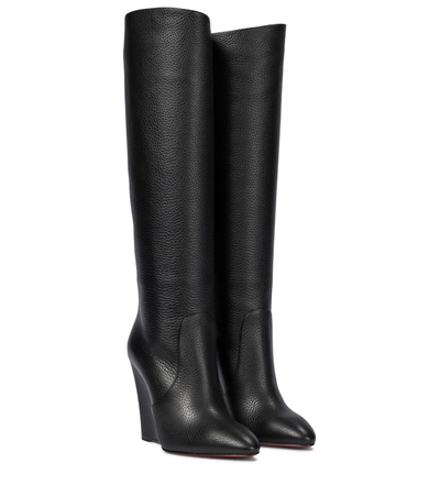 Christian Louboutin Civiliza 100 Wedge-heel Leather Knee-high Boots In Black