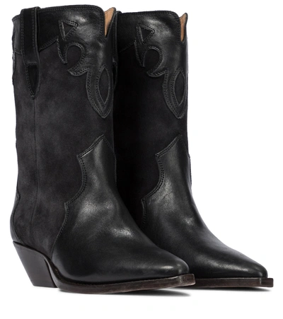 Isabel Marant Duoni Leather And Suede Western Ankle Boots In Black