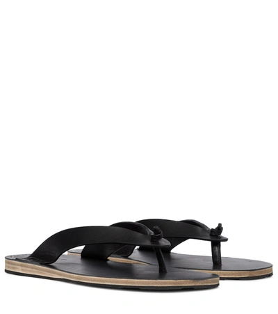 Jil Sander Leather Thong Sandals In Black