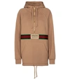 Gucci Logo Cotton Jersey Hoodie W/ Front Zip In Beige