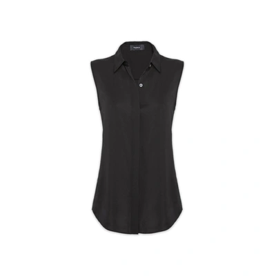 Theory Sleeveless Folded Drape Silk Top In Black