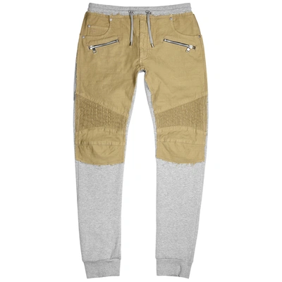 Balmain Panelled Cotton Sweatpants In Grey
