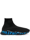 Balenciaga Speed Graffiti Sole Sneakers In Black