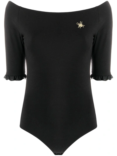 Puma Embroidered-logo Boat-neck Bodysuit In Black