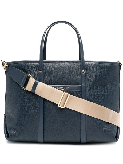 Michael Michael Kors Logo-plaque Leather Tote Bag In Blue