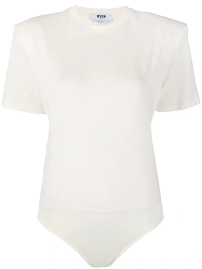 Msgm Logo-print T-shirt Bodysuit In Neutrals