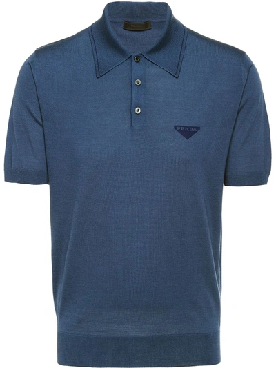 Prada Logo Patch Polo Shirt In F0d57 Aviation Blue