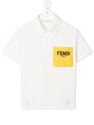 Fendi Kids' Logo贴花polo衫 In White