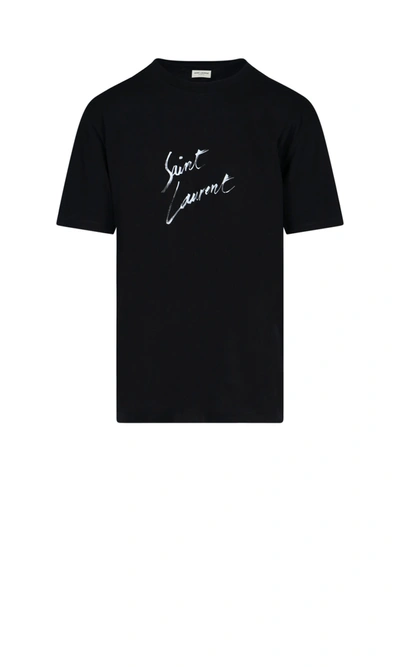 Saint Laurent 黑色 Signature Logo T 恤 In Black,grey