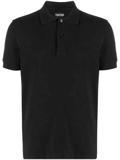 Tom Ford Black Short-sleeves Polo In Cotton Piquet Jersey Man