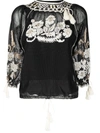 RED VALENTINO FLORAL-EMBROIDERED WOVEN BLOUSE