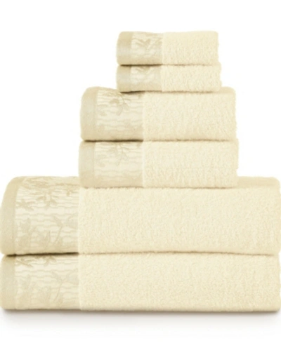 Superior Wisteria Floral Embroidered Jacquard Border Cotton 6 Piece Bath Towel Set In Natural