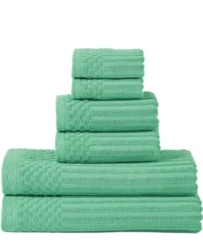 Superior Soho Checkered Border Cotton 6 Piece Towel Set Bedding In Turquoise