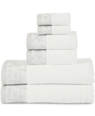 Superior Wisteria Floral Embroidered Jacquard Border Cotton 6 Piece Bath Towel Set In White