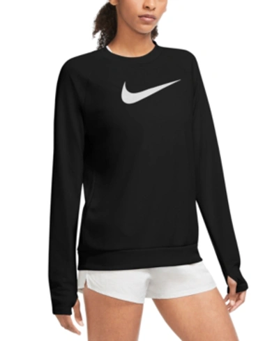 Nike Swoosh Dri-fit Half-zip Long Sleeve Top In Black In Black/white