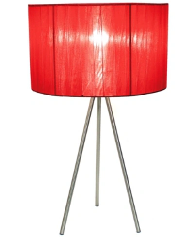 All The Rages Simple Designs Brushed Nickel Tripod Table Lamp With Pleated Silk Sheer Shade In Red