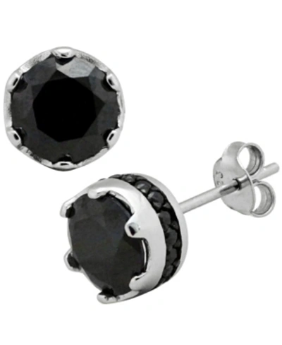 Sutton By Rhona Sutton Sutton Sterling Silver Round Stud Earrings With Cubic Zirconia Trim In Black