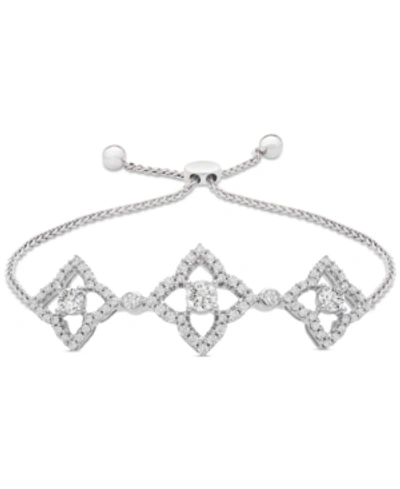 Wrapped Diamond Clover Bolo Bracelet (1/2 Ct. T.w.) In Sterling Silver, Created For Macy's