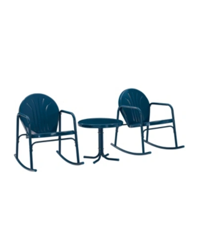 Crosley Griffith 3 Piece Outdoor Rocking Chair Set In Navy