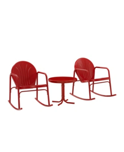Crosley Griffith 3 Piece Outdoor Rocking Chair Set In Red