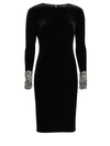 Badgley Mischka Women's Long Sleeve Beaded Cuff Sheath Dress In Black