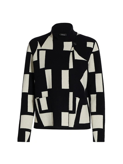 Akris Punto Abstract Knit Cashmere Cardigan In Black Ble