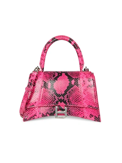 Balenciaga Hourglass Snakeskin-embossed Leather Top Handle Bag In Fuchsia Black