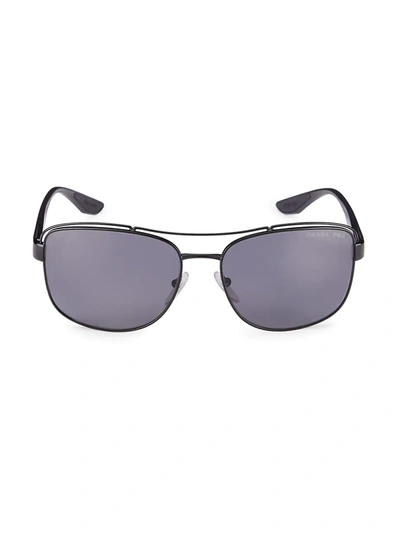 Prada Men's Pillow Brow Bar Aviator Sunglasses, 61mm In Matte Black/polar Gray
